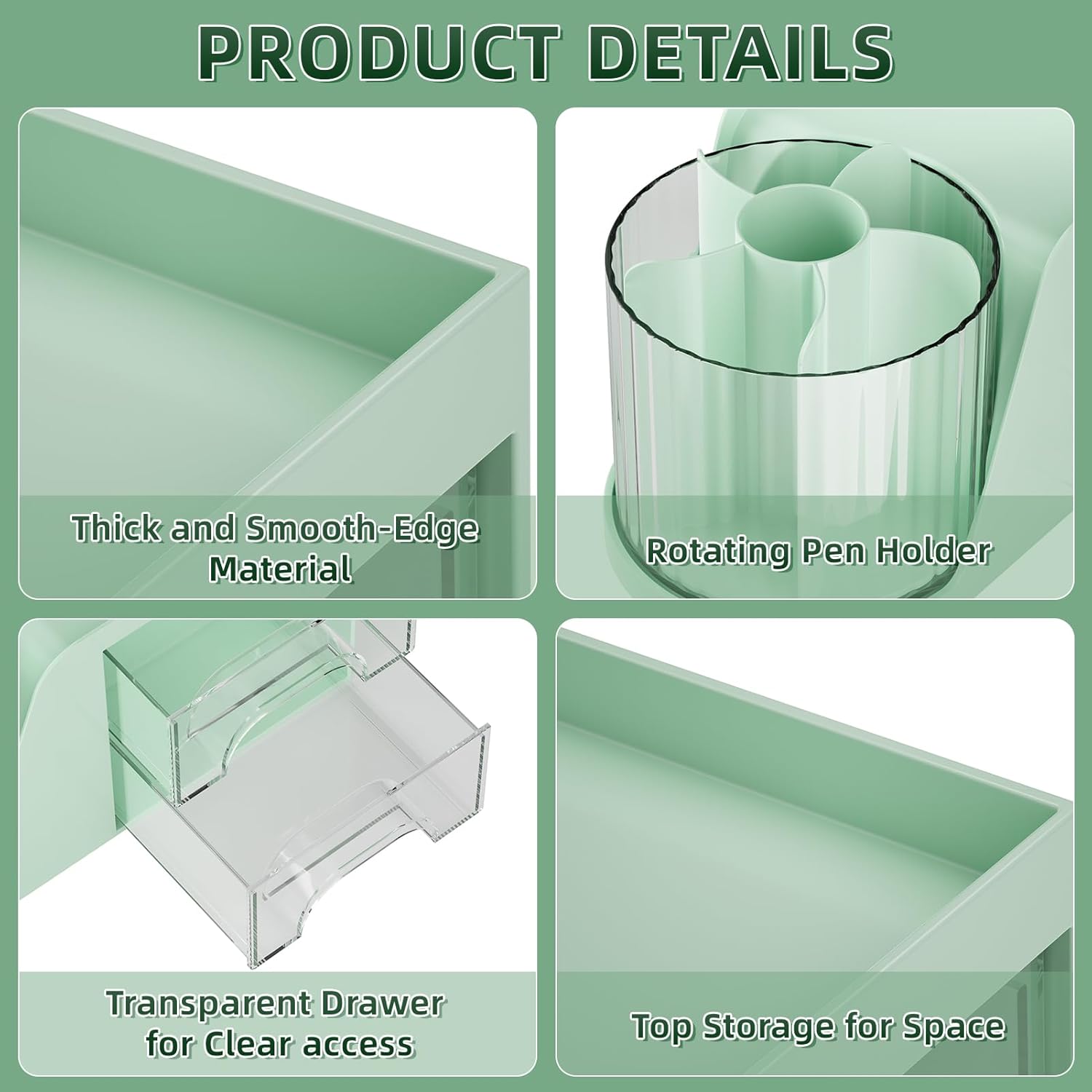 Desk Organizer with 2 Drawer, 360°Rotating Pen Holder, Desk Organizers and Accessories with 6 Slots Pencil Holder + 2