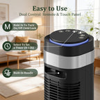 Tower Fan for Bedroom, 28dB Quiet Bladeless Oscillating Standing Fan with Remote, 5 Speeds & 4 Modes, 12H Timer, LED