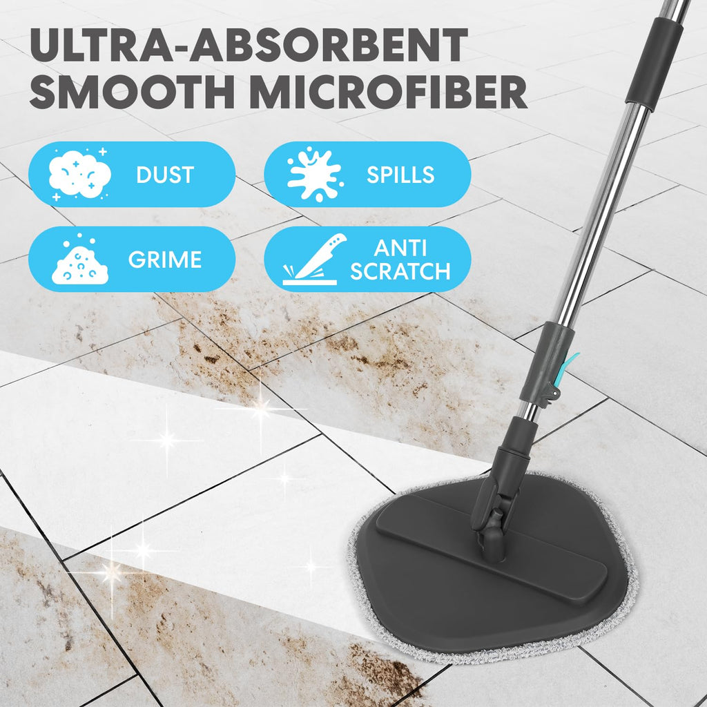 360° Square Spin Mop and Bucket System – Dual Compartment, Separate Clean & Dirty Water – 3 High-Absorbent Microfiber