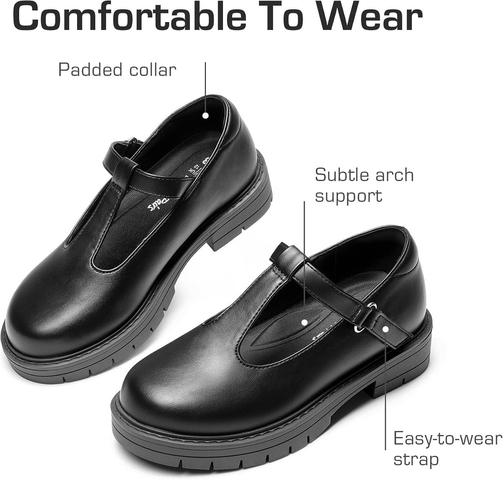 Girls Mary Jane School Uniform Shoes | Platform Flats Arch Support Girl Dress Shoes Chunky Dress Heel T-Strap