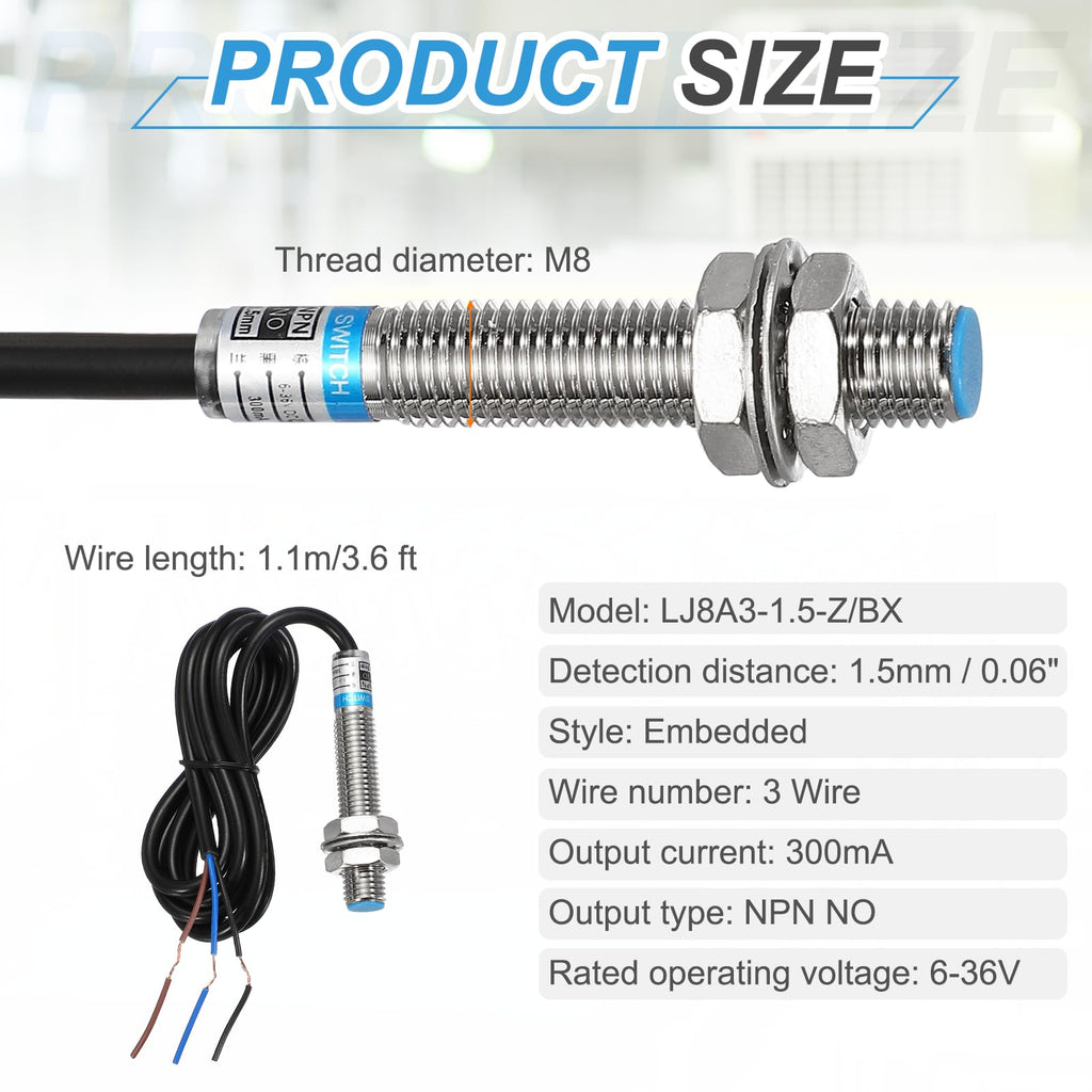 MECCANIXITY Inductive Proximity Sensor, NPN NO M8 1.5mm Approach Sensor