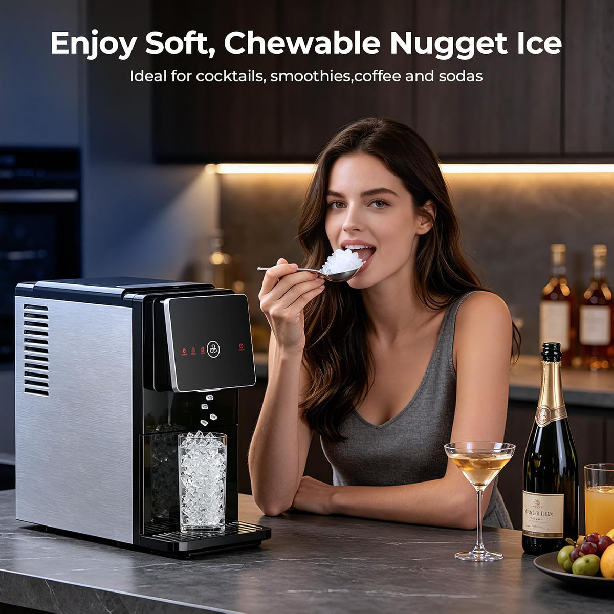 Nugget Ice Maker Countertop with Self-Dispensing, 33lbs/24H