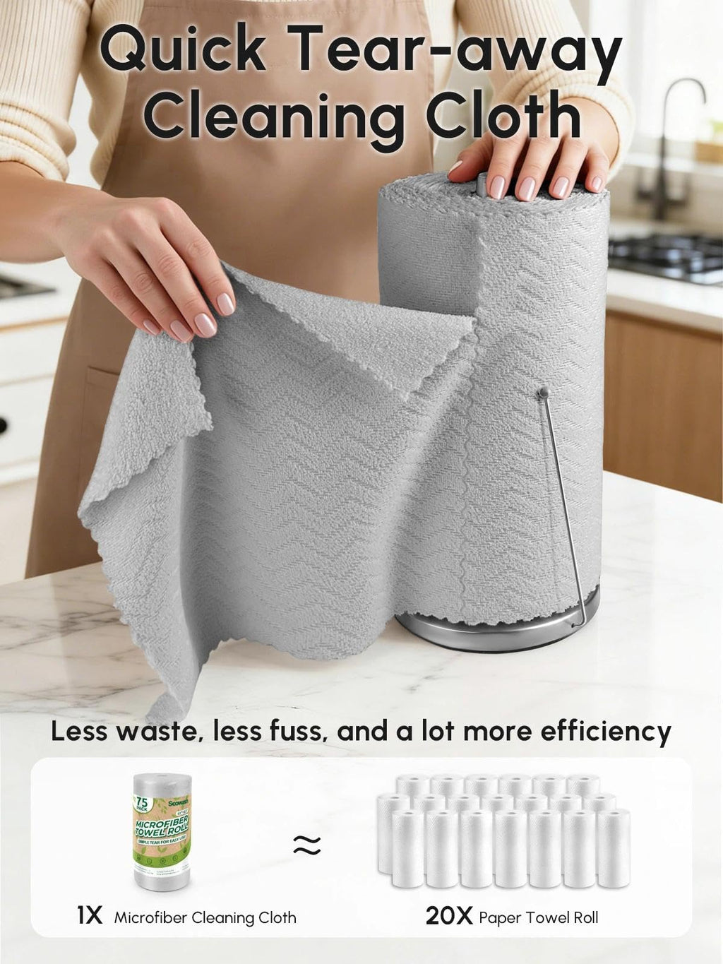 Microfiber Cleaning Cloths Roll 75 Pack 12x12 Inch Lint Free