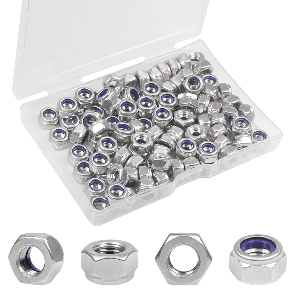 100PCS M6 Locknuts M6x1.0mm Nylon Insert Hex Lock Nuts