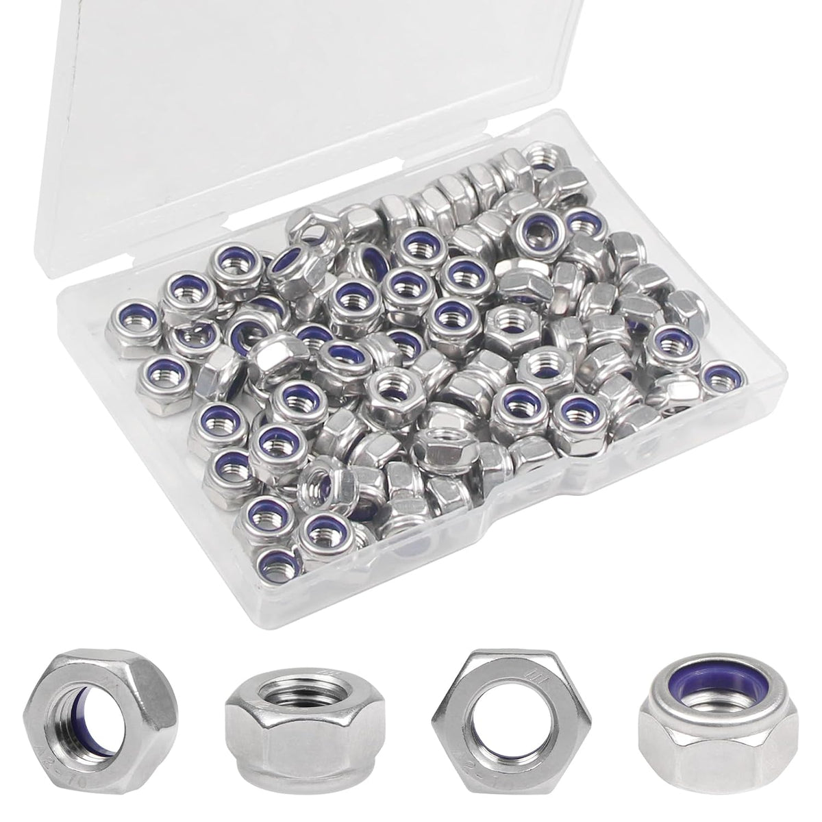 100PCS M6 Locknuts M6x1.0mm Nylon Insert Hex Lock Nuts
