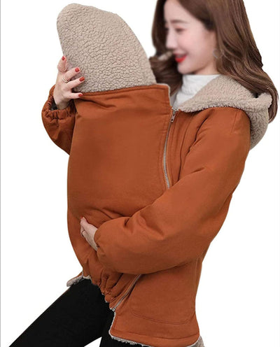 001,L,2 in 1 Double Thick Hoodie Jacket Kangaroo Coat,with Zipper Jacket Women Maternity Pregnant Top Baby Wearing