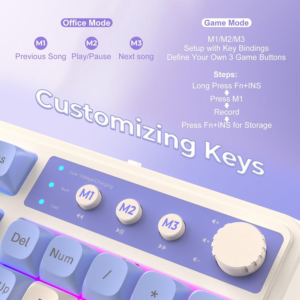 99 Key Purple Keyboard, Wireless Gaming Keyboard with Number Pad