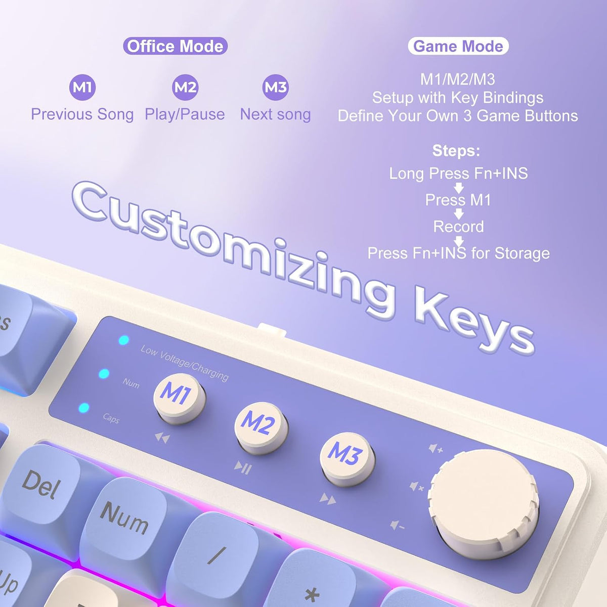 99 Key Purple Keyboard, Wireless Gaming Keyboard with Number Pad