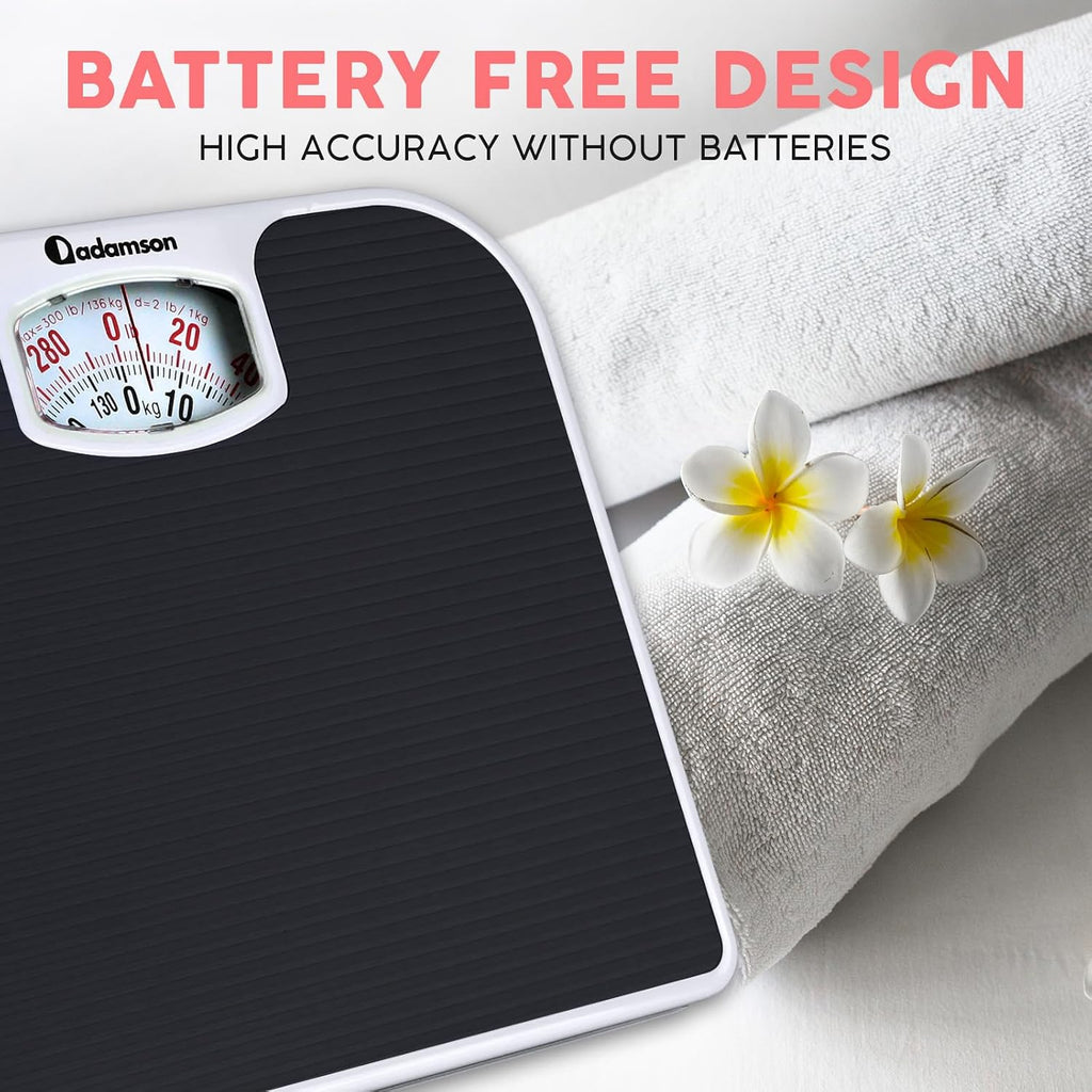 A21 Analog Scales for Body Weight - Up to 300 LB - New - Anti-Skid Rubber Surface + Large Numbers - Analog Bathroom