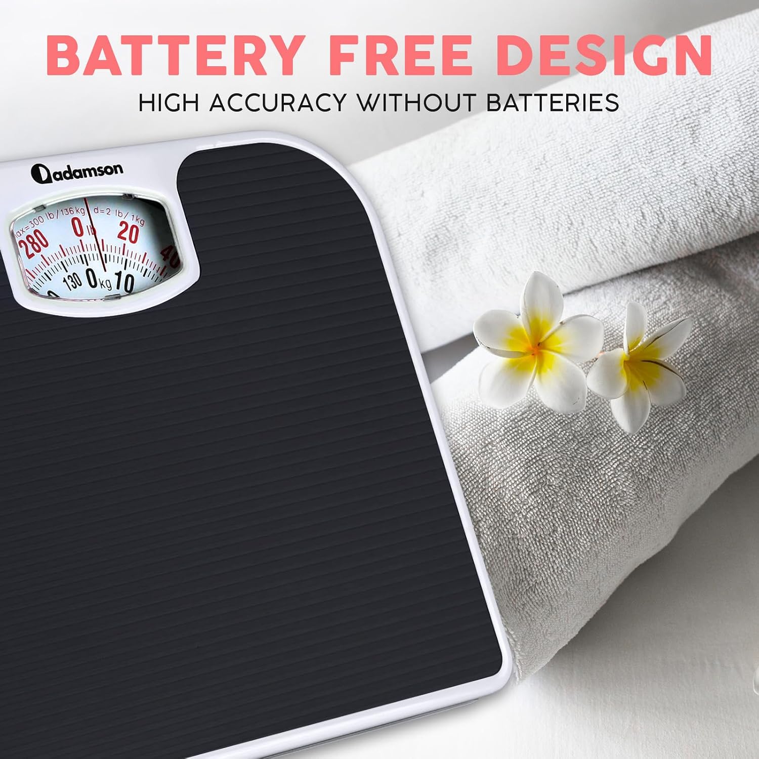 A21 Analog Scales for Body Weight - Up to 300 LB - New - Anti-Skid Rubber Surface + Large Numbers - Analog Bathroom