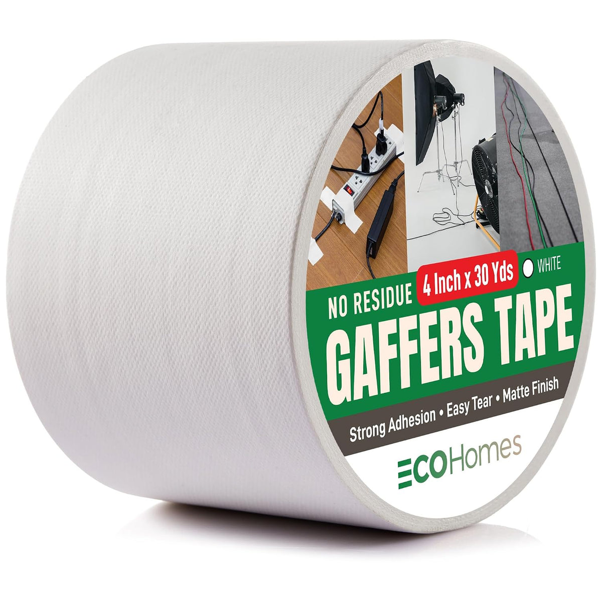 No Residue Gaffers Tape, (4 Inch x 90 FT, White)