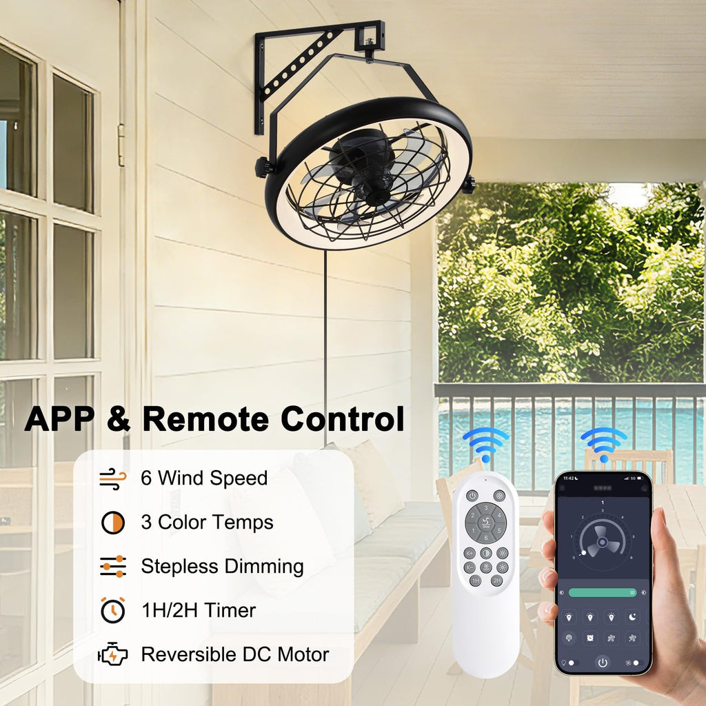 23" Wall Mount Fan with Light,Plug in Wall Fan with Remote/App Control