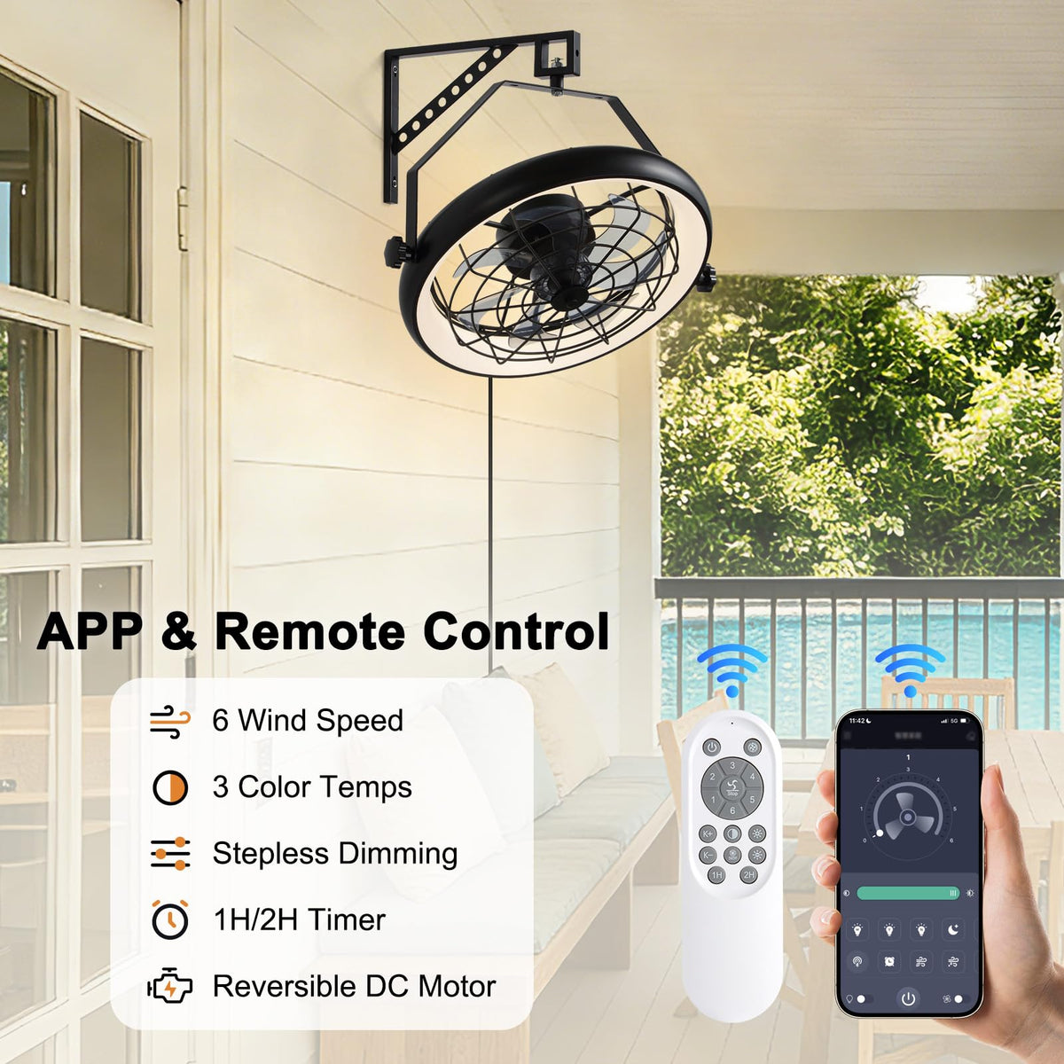 23" Wall Mount Fan with Light,Plug in Wall Fan with Remote/App Control