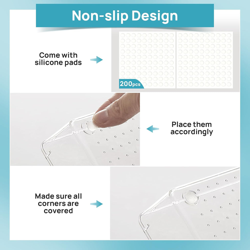 44 PCS Clear Plastic Drawer Organizers Set, 4-Size Versatile Bathroom and Vanity Organizer Trays, Non-Slip Storage