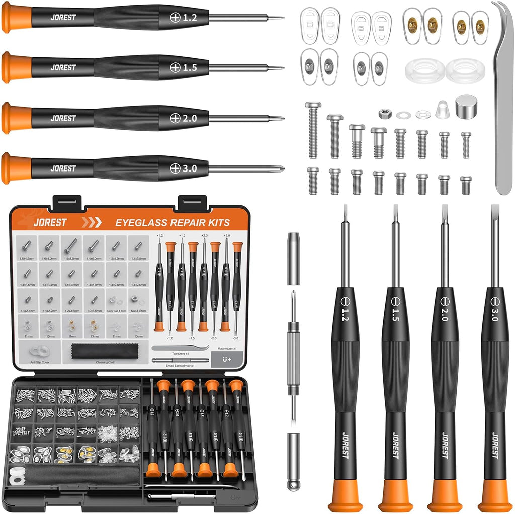 Eyeglass Repair Kit, Sunglasses/Glasses Repairing Tool including Small Screws, Nose Pads and Screwdrivers, Eyeglass