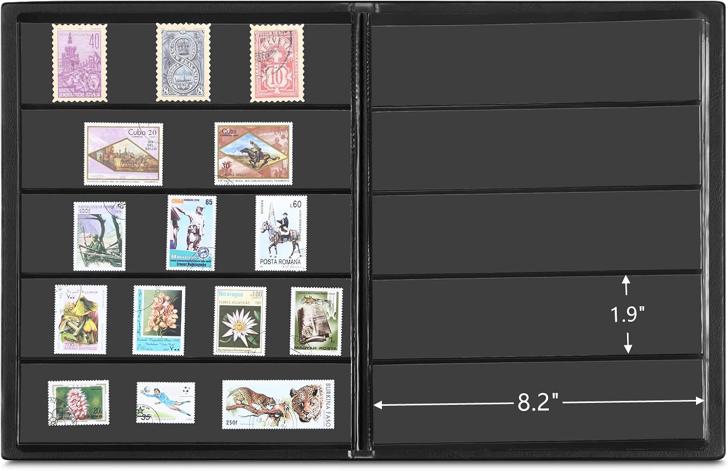 5 Row Stamp Collection Book,Stamp Albums for Collectors | 10 Sheets Stamp Pages, Black Stamp Collecting Supplies