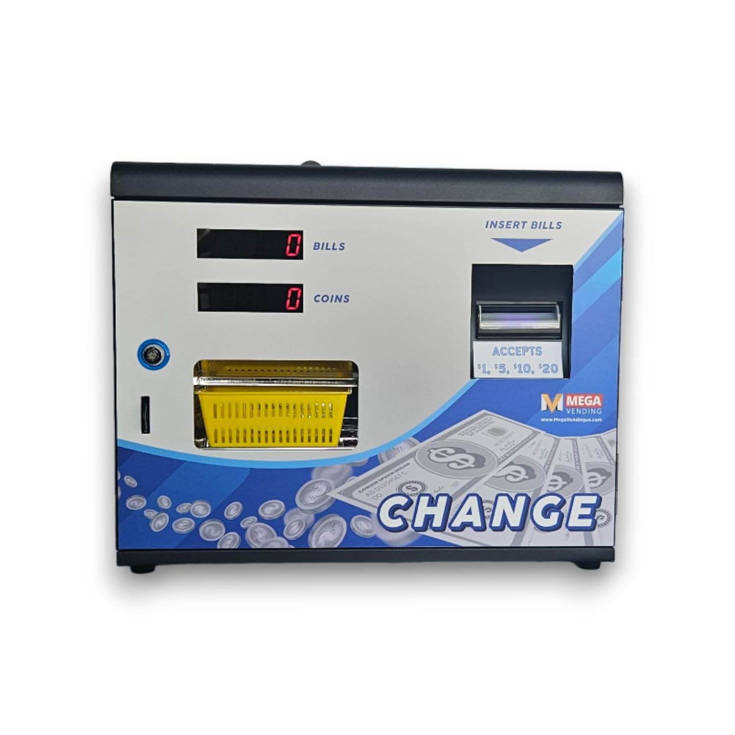 Dollar Bill Changer Machine – Front Door Bill to Coin Change Machine Black, Slots, Arcades, Laundry Stores Accepts