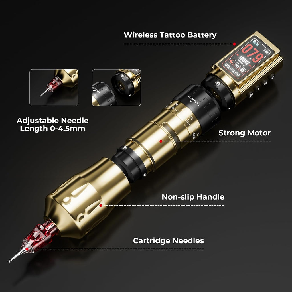 Wireless Tattoo Machine with 3600mAh Dual Batteries Adjustable 7 Strokes 2.4-4.2mm Rotary Pen LED Display Brushless
