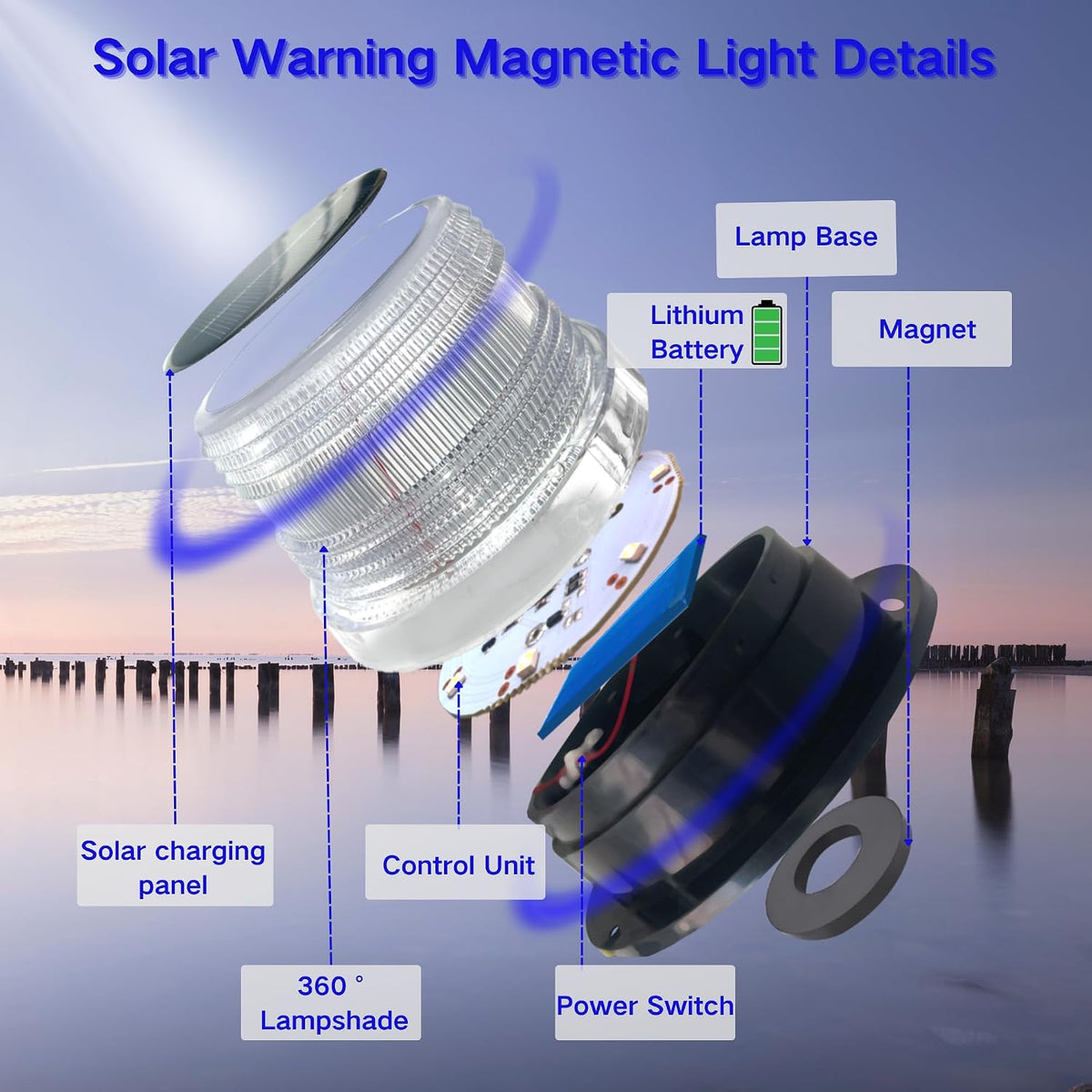 Cloud Fire LED Anchor Light for Boat Yacht, Magnetic Solar Powered White