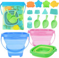 Beach Toys with 3 Collapsible Buckets, Mesh Bag for Kids Ages 3-12 | Sand Castle Building Kit and Sand Molds for