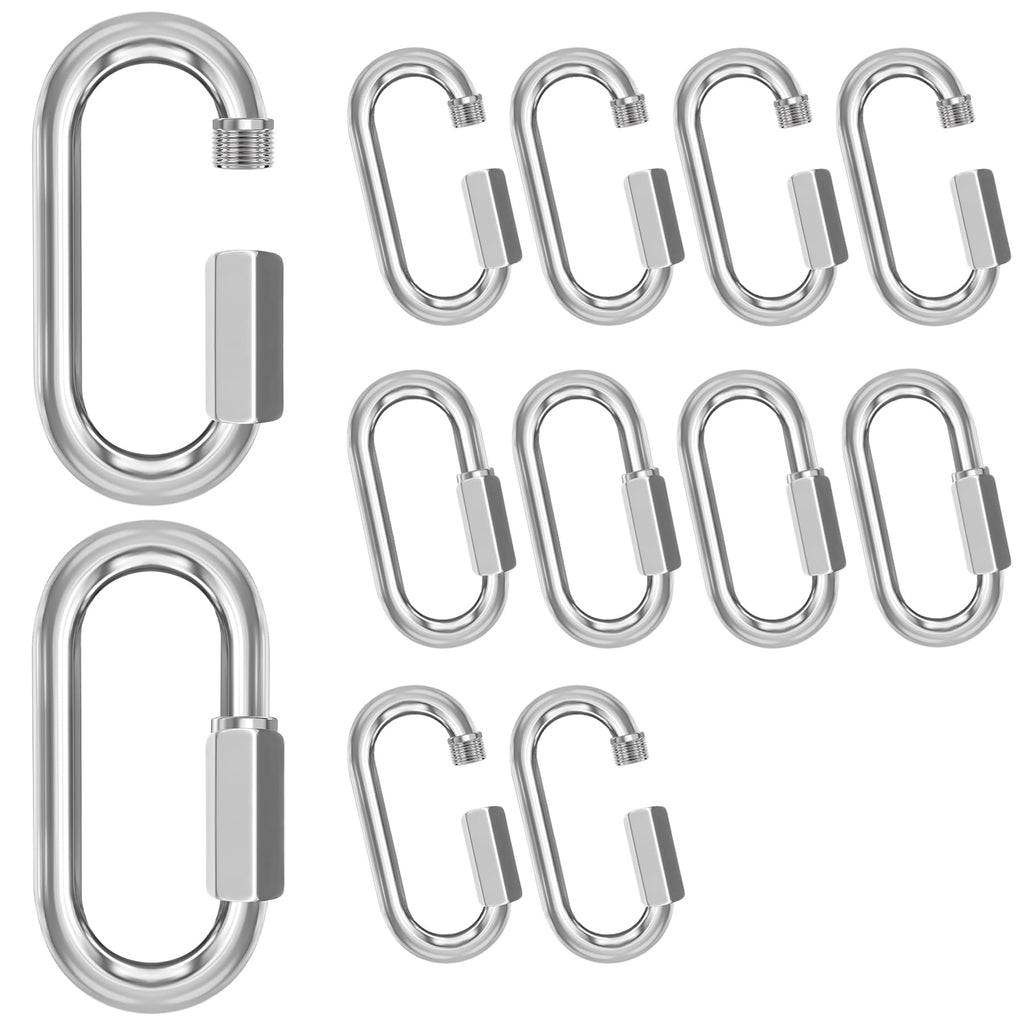 phepetroll M12-12 Pack 4.17“ Quick Links Chain Connectors, 1/2" Galvanized Chain Locking Hooks, 2500LBS Heavy Duty Thread Quick Link Clips, Twist Oval Keychain D Shape for Swing, Backpack, Key Ring