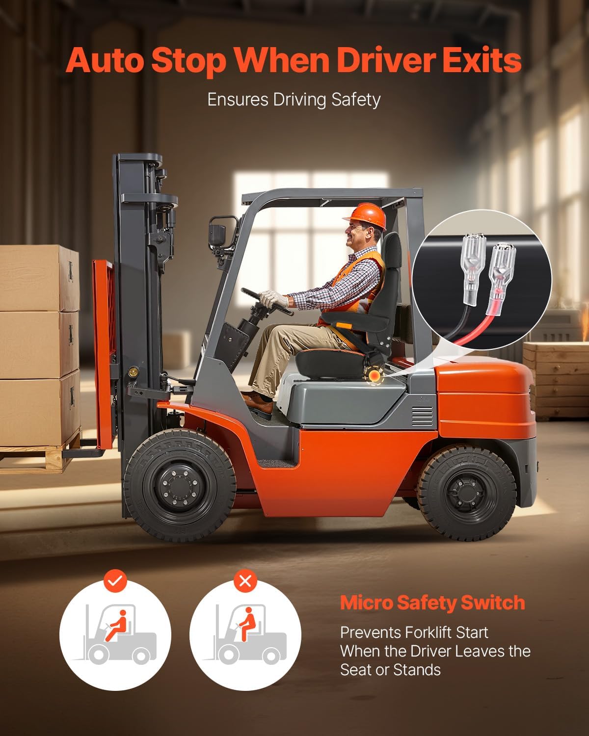 Universal Forklift Seat, Tractor Seat with Adjustable Back, Armrest, Headrest & Safety Belt, Secure Tractor Seat with