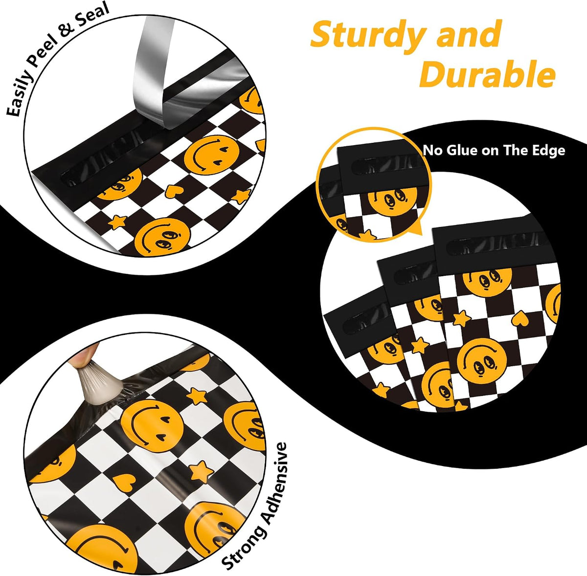 Poly Mailers 6x9 Inch, 100 Pack, Smiley Checkered Shipping Bags