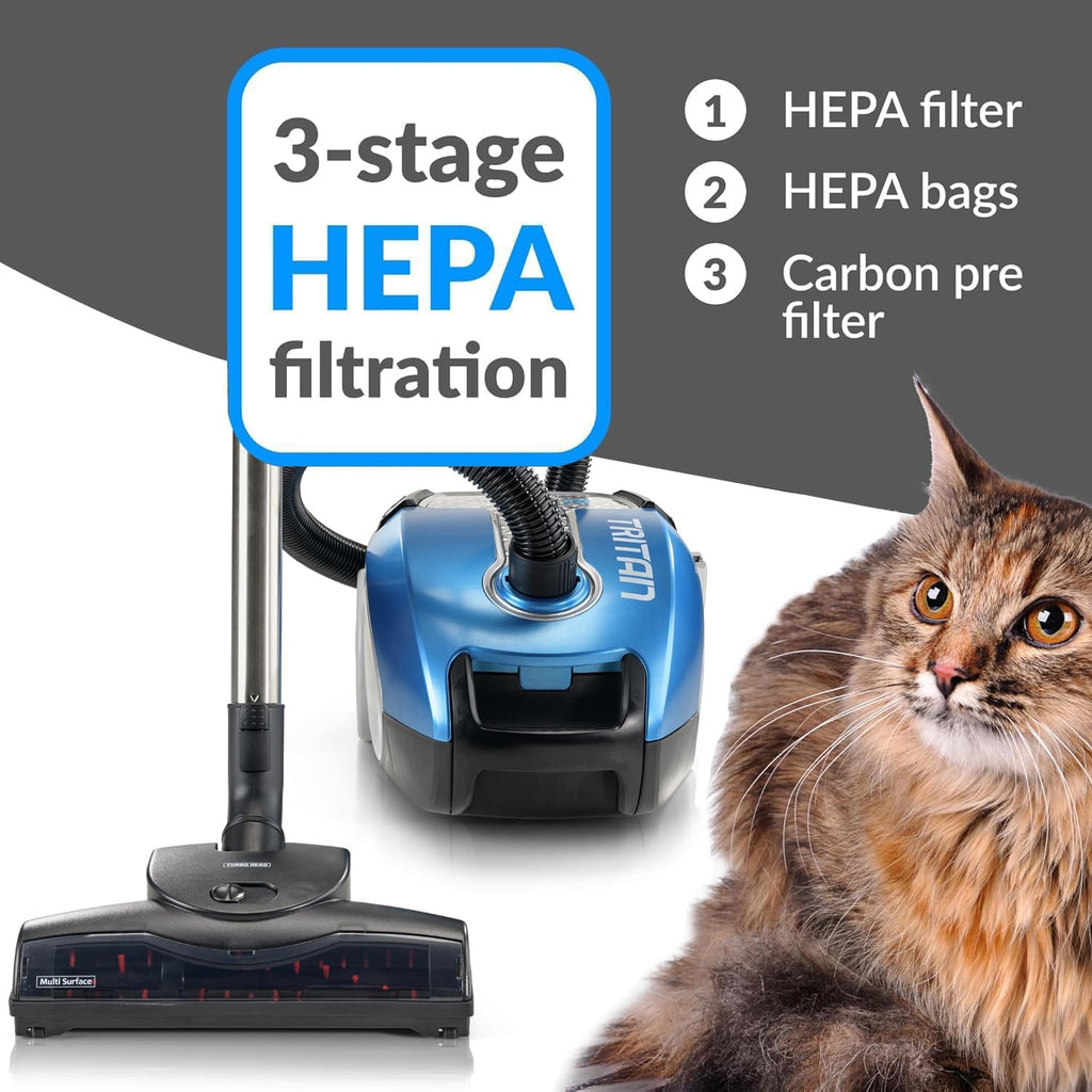 Tritan Bagged Canister Vacuum Cleaner, HEPA Filtration, Complete Home Care Tool Kit, Pet Hair No More, Adjustable