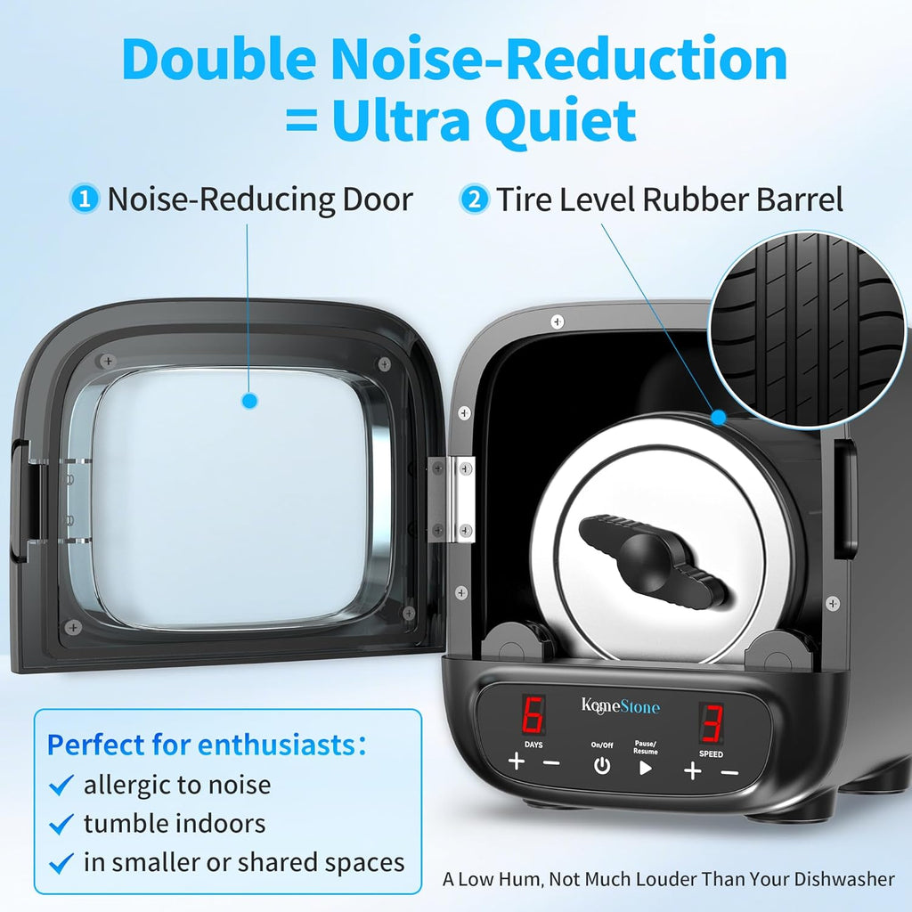 K2 Ultra Quiet Rock Tumbler Kit - 3LB Professional Rock Polisher | Quiet Brushless Motor, Up to 6X Noise Reduction