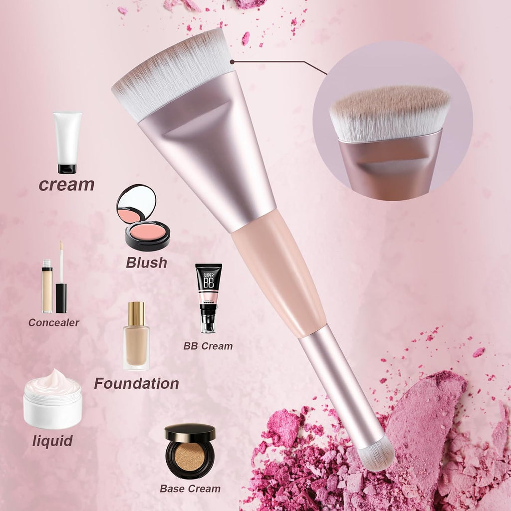 Dual Ended Foundation Brush, Flat & Angled for Face Makeup, 1 Ct