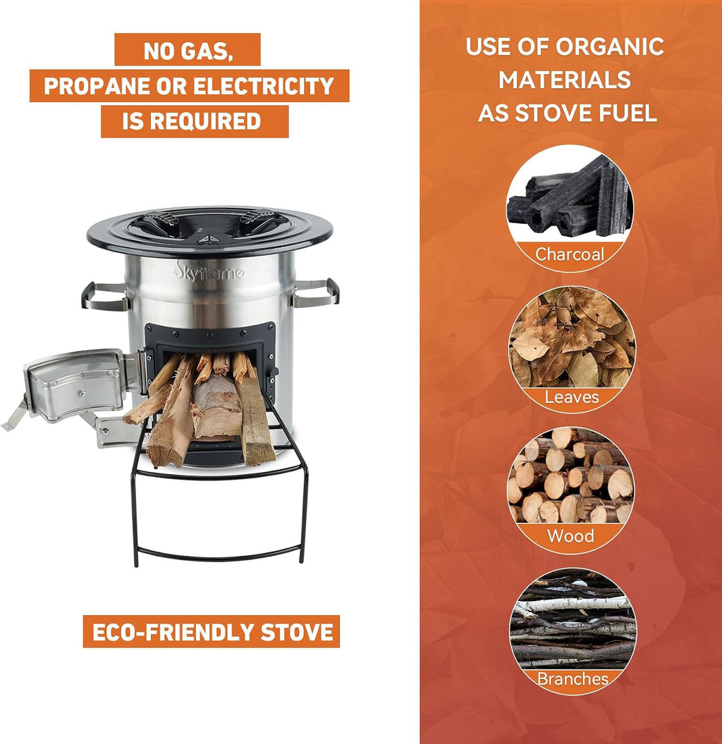 Camping Rocket Stove, Stainless Steel Wood Burning Stove | Portable Camping Gear, Outdoor Backpacking, Emergency RV