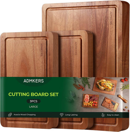 Wood Cutting Boards for Kitchen, Acacia Wooden Cutting Board Set, Charcuterie Board, Large Solid Chopping Board for