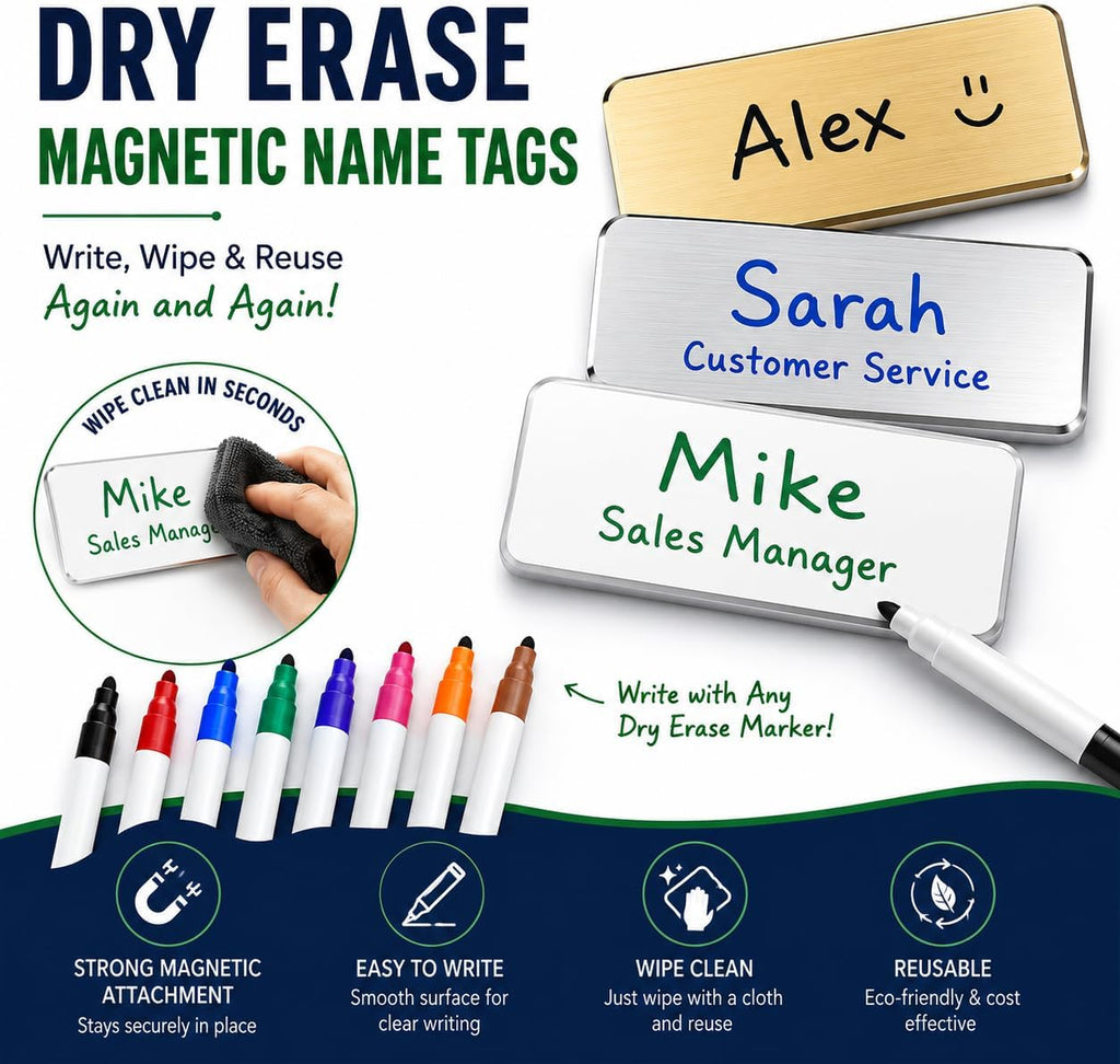 10 Pack DIY Reusable Magnetic Name Badge Holder + Clear Acrylic Cover | Customizable, Printable Magnetic Employee