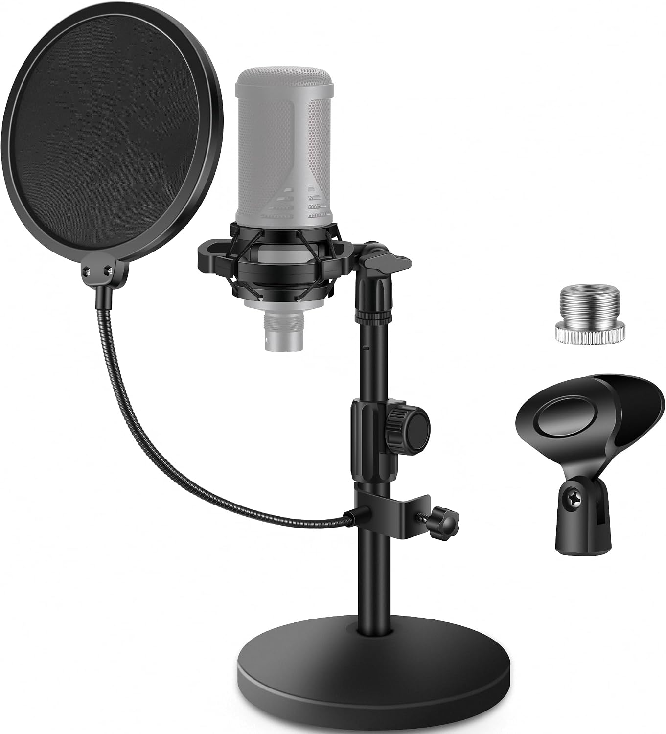 Mic Stand Desk Desktop Microphone Stand Shock Mount Pop Filter | Rock Solid, Dual-Layer Pop Filter, 9.8" - 14" Height