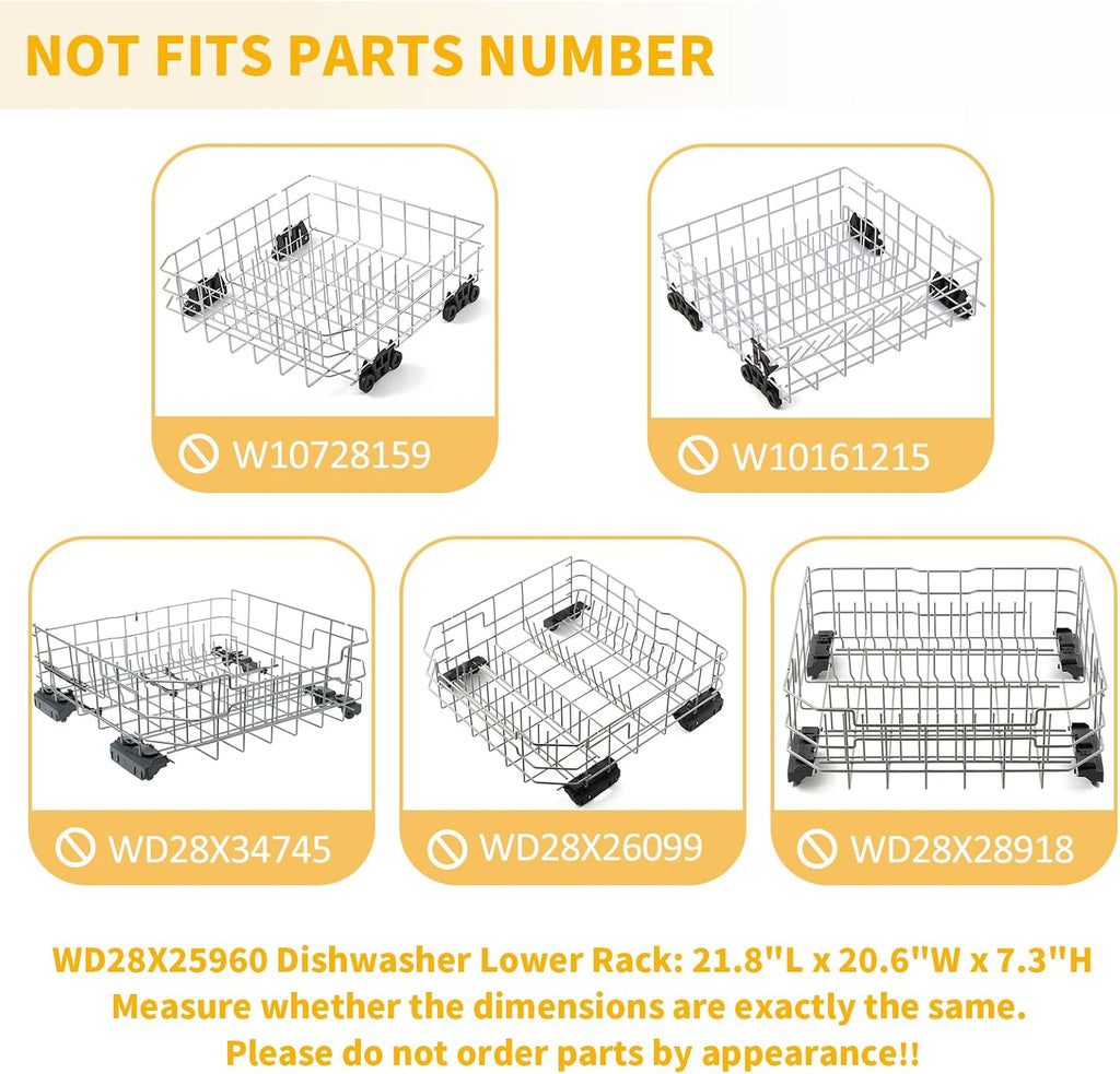 Allstare WD28X25960 Dishwasher Lower Rack Replacement Parts for GE Dishwasher Parts GE Profile Monogram Adora Triton XL Cafe Dishwasher Lower Dishrack Assembly GE Dishwasher Bottom Rack Drawer 1 Pack
