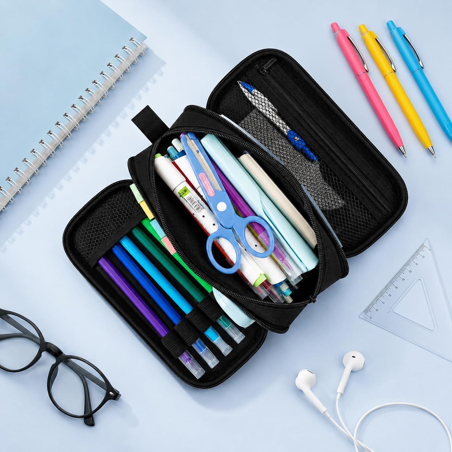 Game Controller Pencil Case for Boys Kids Teens, Large Capacity Pencil Pouch with 3 Compartments, 7 Pockets and Label