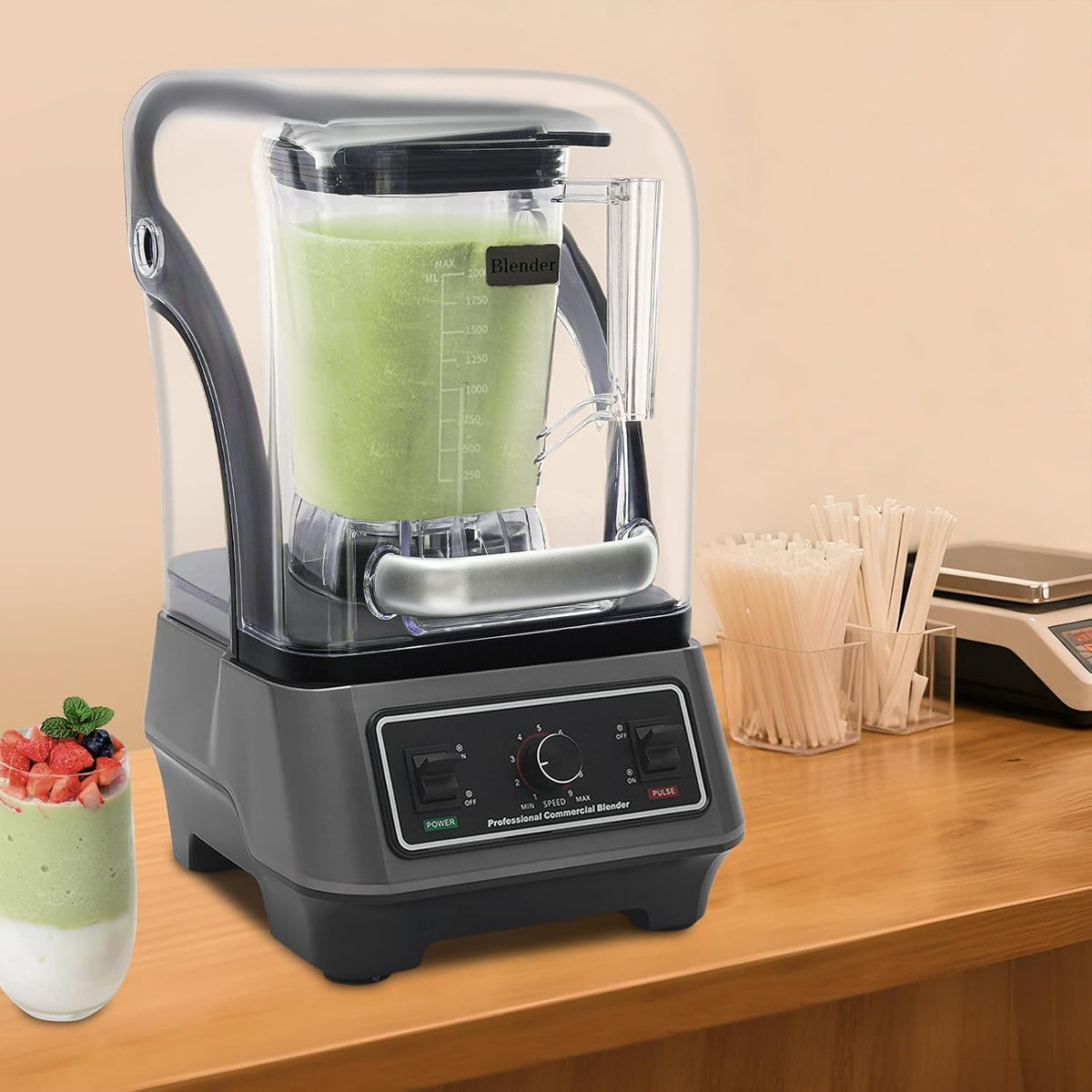 Professional Blender with Shield Quiet Sound Enclosure, 1600W Soundproof Commercial Blender 67oz Large Capacity for