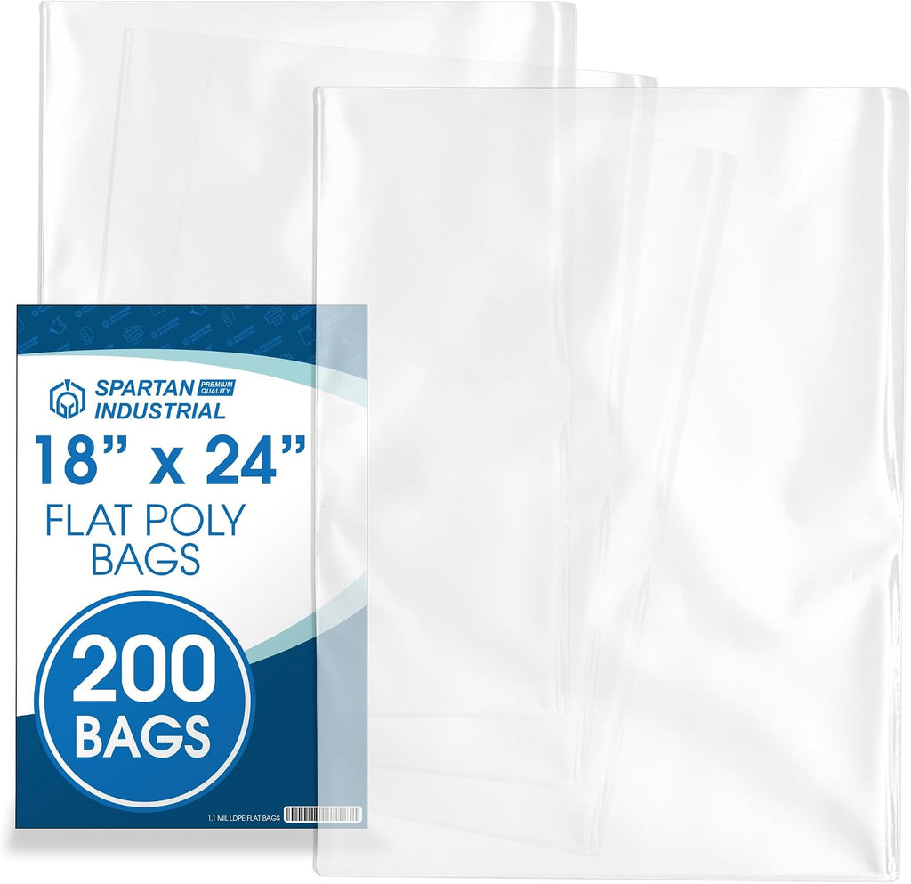 18x24 Poly Bags, 200 Count - Open-End Flat 1.1 Mil, Spartan Industrial