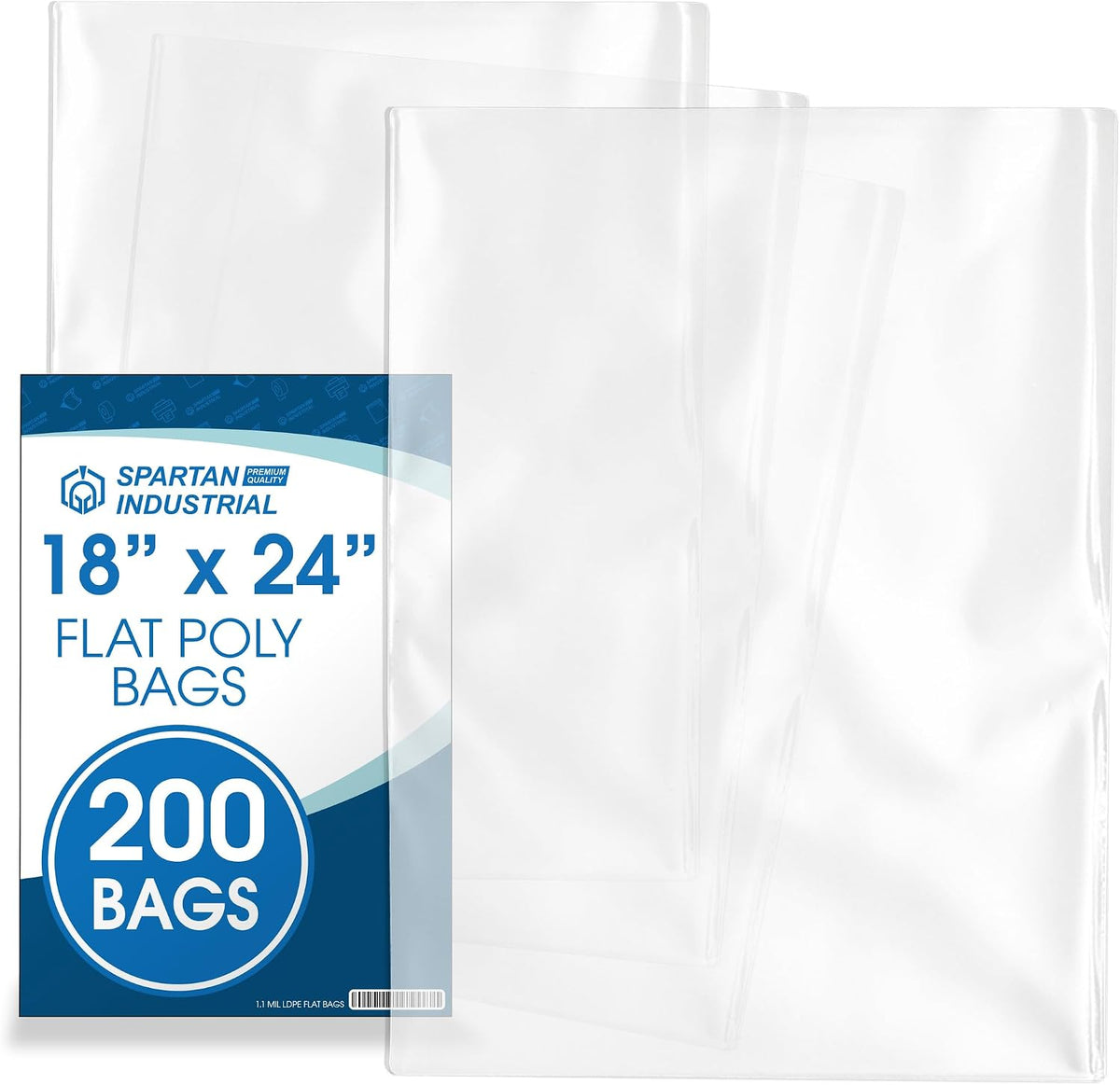 18x24 Poly Bags, 200 Count - Open-End Flat 1.1 Mil, Spartan Industrial