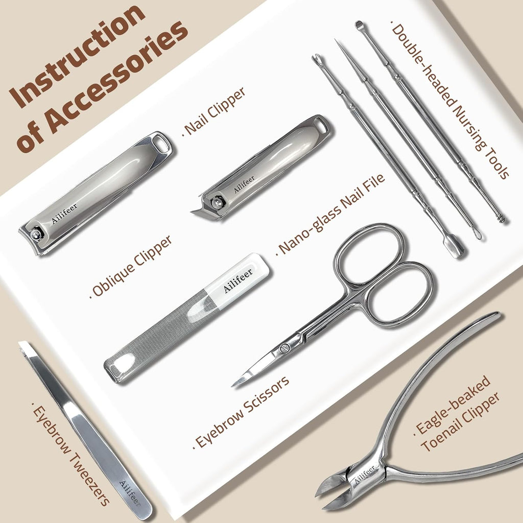 Manicure Kit, 9-in-1 Stainless Steel Professional large Nail Cutters Set