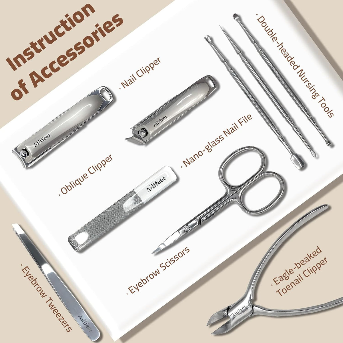 Manicure Kit, 9-in-1 Stainless Steel Professional large Nail Cutters Set