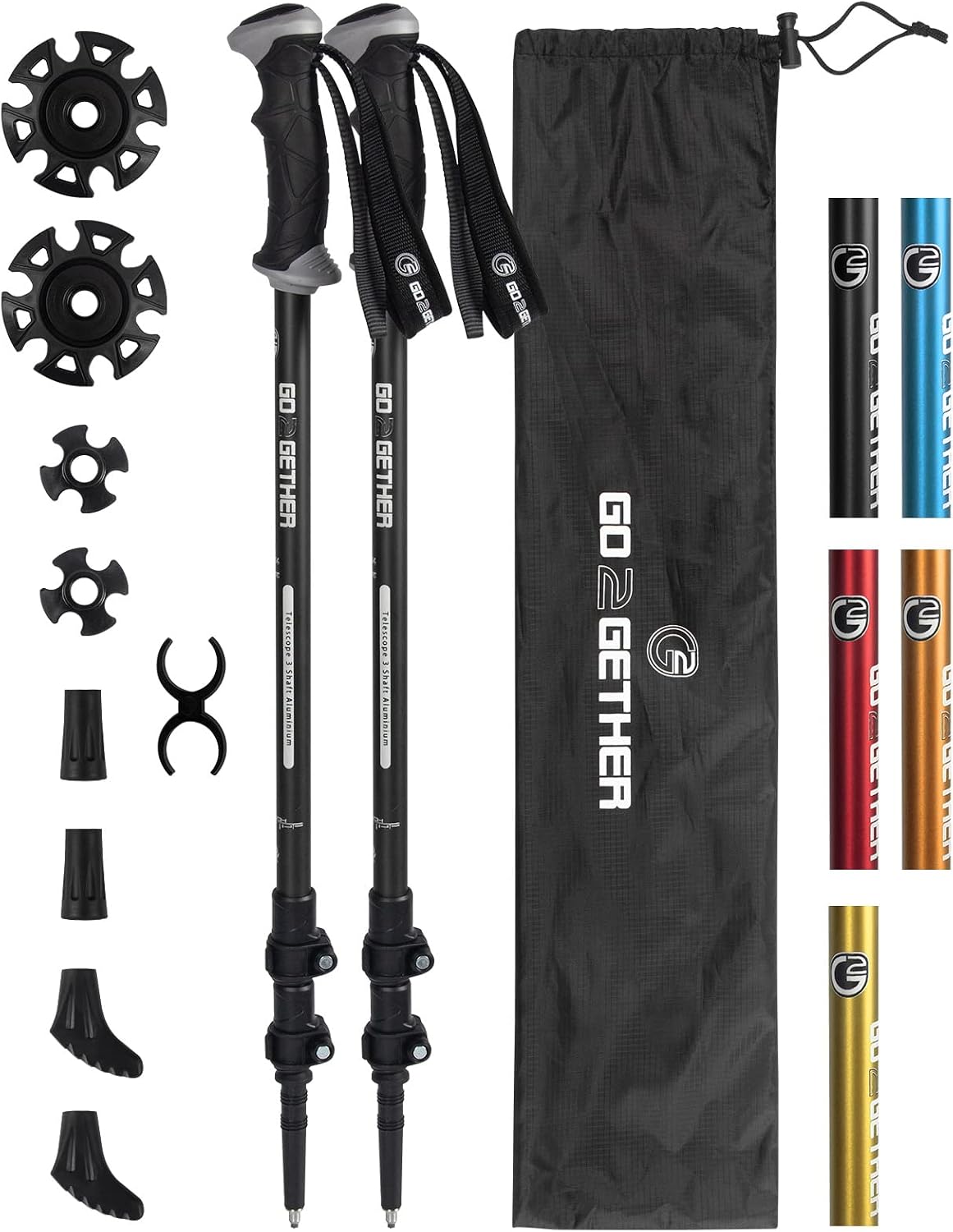 Aluminum Trekking Poles - Quick Adjustable Locks, Comfort Handle, Padded Strap, Snow Baskets - Walking Sticks