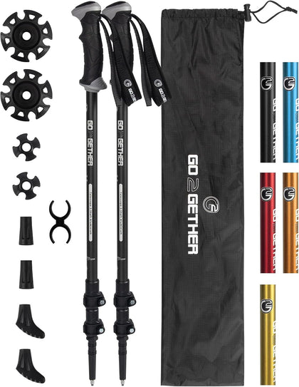 Aluminum Trekking Poles - Quick Adjustable Locks, Comfort Handle, Padded Strap, Snow Baskets - Walking Sticks