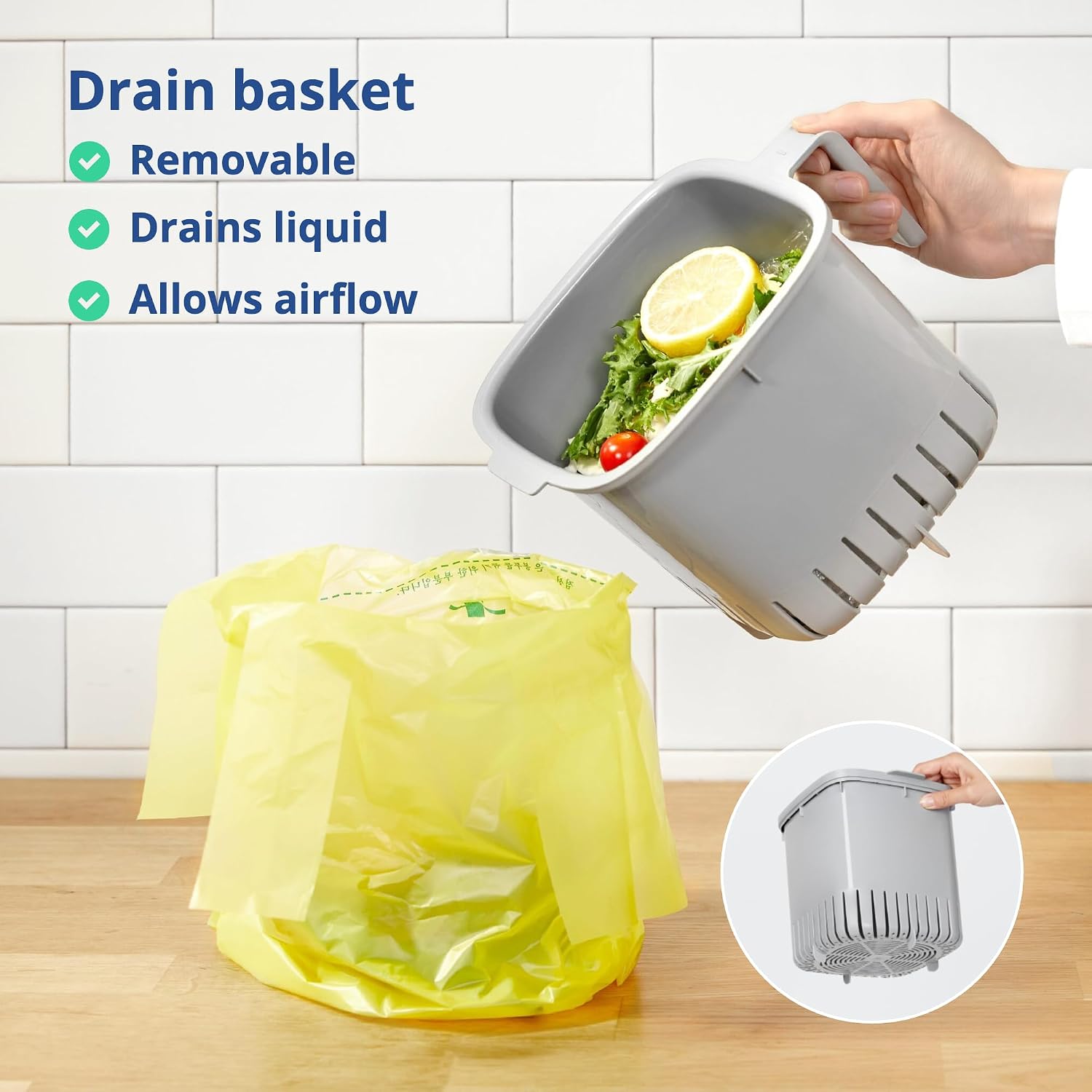 Kitchen Compost Bin, 2.6L Countertop Compost Bin, Green | Odor-Tight. Filter-Free. Dishwasher Safe.