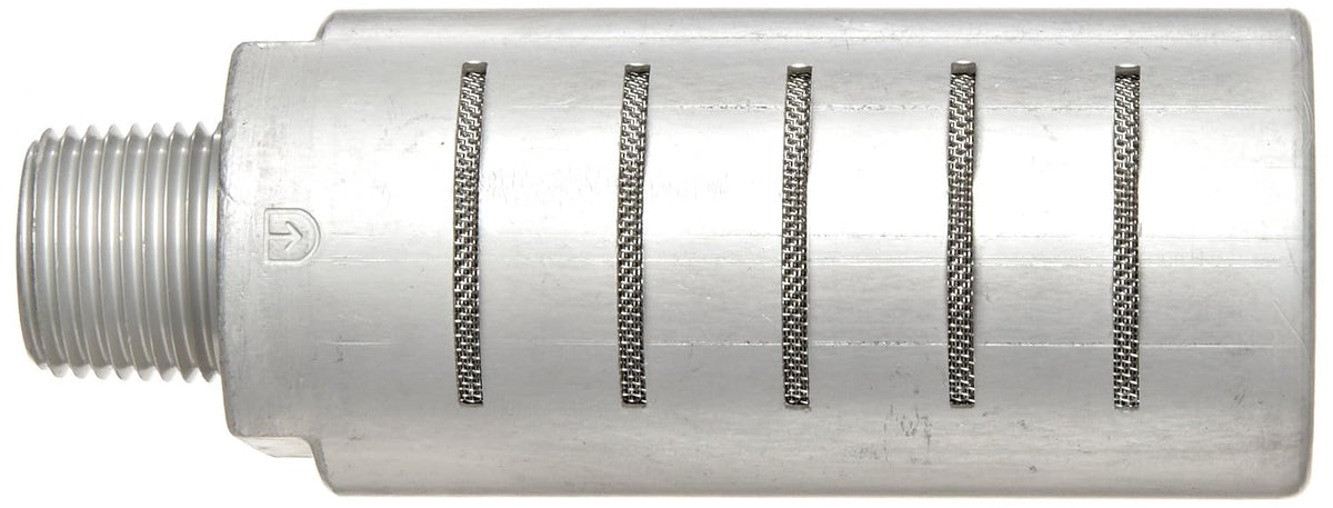 Parker ES37MC Aluminum Exhaust Silencer, 3/8" NPTF, 219 scfm Flow, 1.26" Diameter x 3.31" Length, 250 psi
