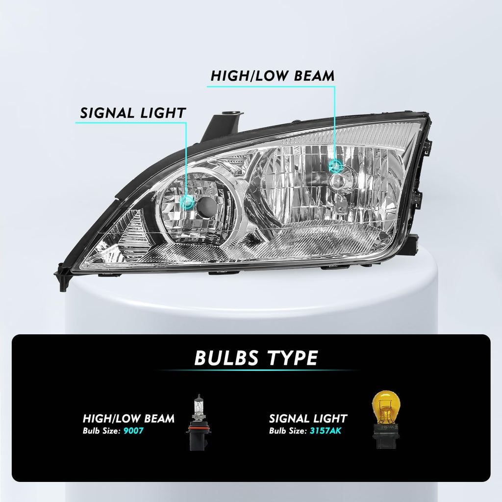 TUSDAR OE Style Halogen Headlight Assembly for 2005 2006 2007 Ford Focus