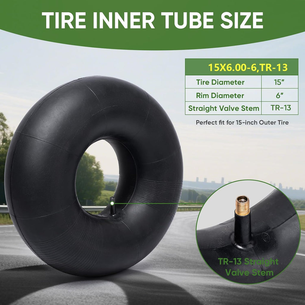 15x6.00-6nhs Lawn Mower Tires Inner Tube, 2 Pack Inner Tire Tube for Wheelbarrow Tires, Replacement Tube with TR-13