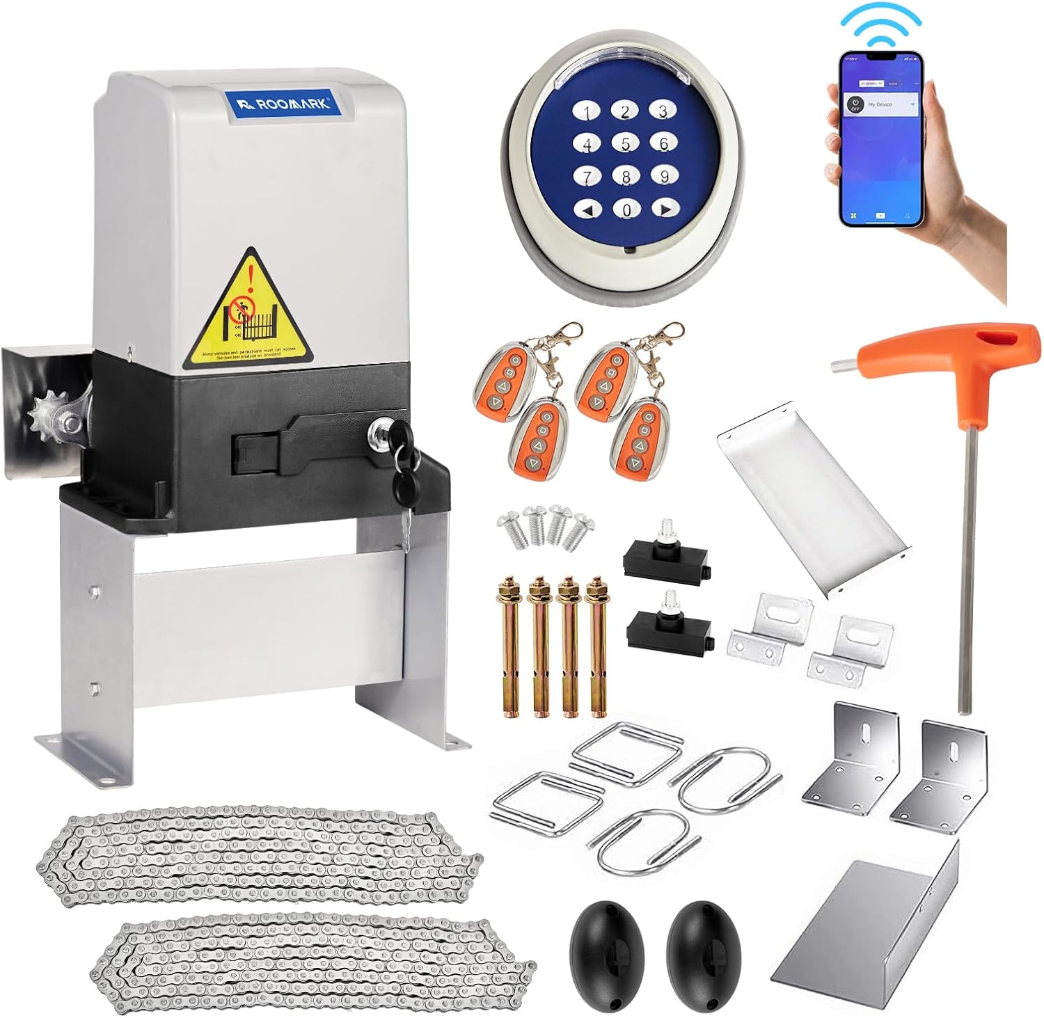 Automatic Sliding Gate Opener, 4400lbs Chain Operated Gate Opening Kit with 4 Remotes, 750W Electric Rolling Driveway