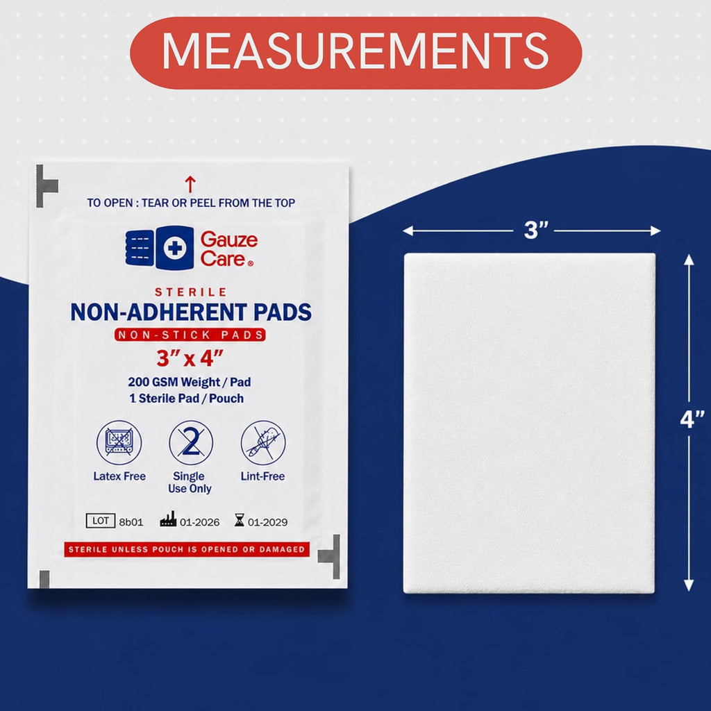 3x4 Inch - Pack 100 Non-Stick Gauze Pads for Wounds, Non-Adherent, Highly Absorbent, Painless Removal, Individually