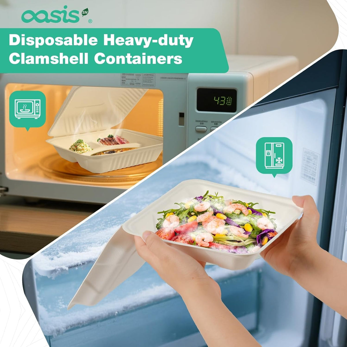 9x6x3 Inch 68 Pack Clamshell Take Out Food Containers, Compostable Disposable Paper To Go Boxes with Lids, Heavy Duty